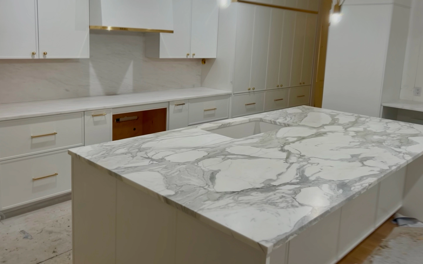 marble countertop installed in a remodeled kitchen