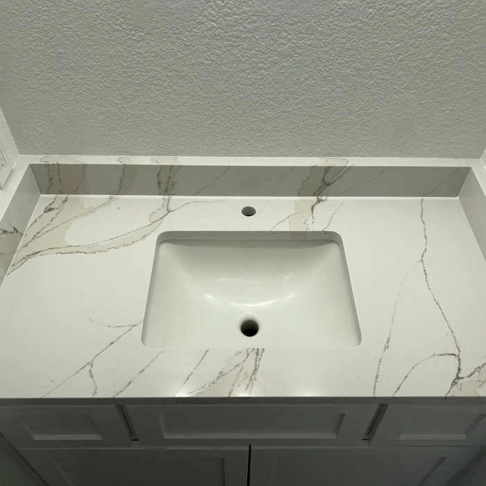 marble vanity top installed in a bathroom