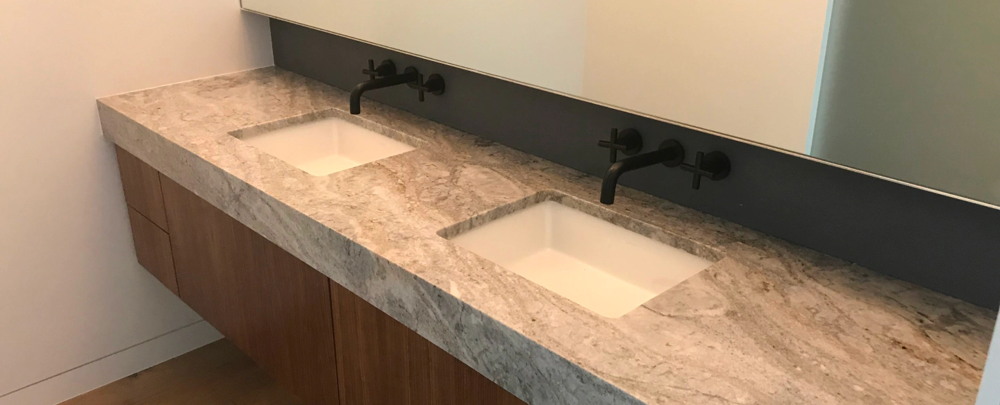newly installed vanity top in a remodeled bathroom